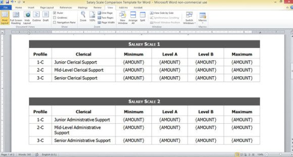 Salary Scale Comparison Template For Word PowerPoint Presentation