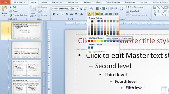 how to use slide master in powerpoint to change color text