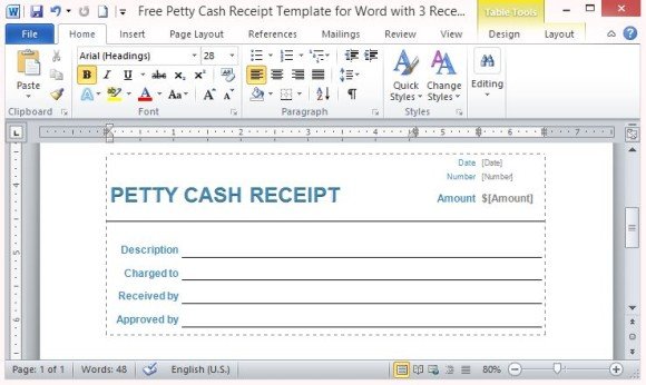 petty cash receipt word template