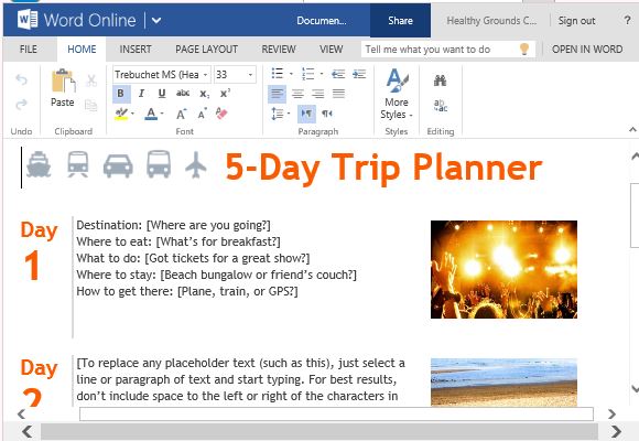 Microsoft Templates Travel Itinerary