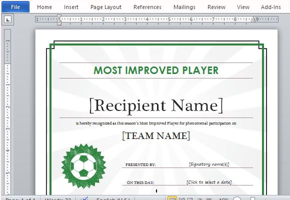 Printable Sports Certificate Template For Word ...