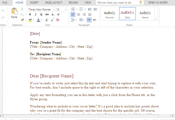 Formal Business Letter Template For Word | PowerPoint Presentation