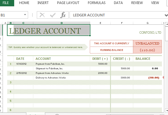 T Account Ledger Template For Excel PowerPoint Presentation