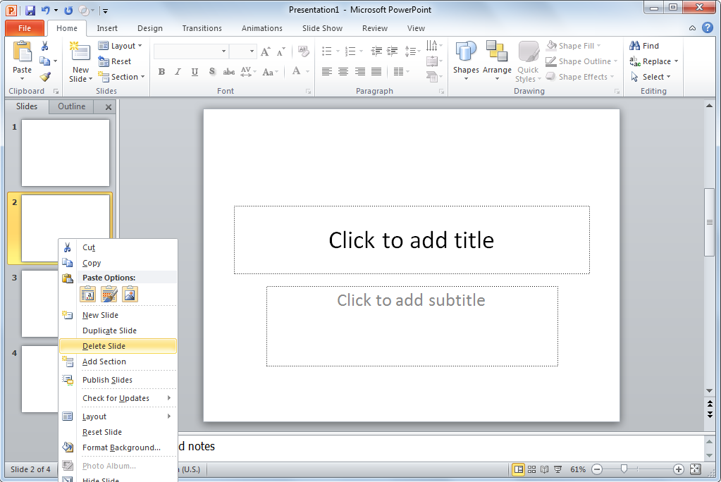 powerpoint delete slide from presentation