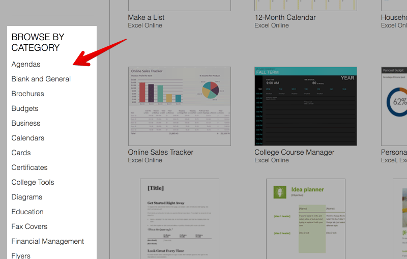 Microsoft Office Templates Categories Sidebar