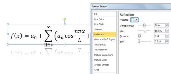 How to apply special effects to equations