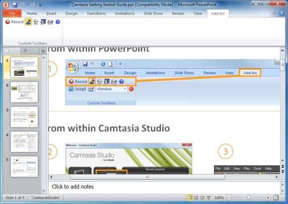 Screencasts: Camtasia Studio Add-In