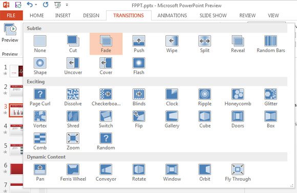 Transitions in PowerPoint 2013