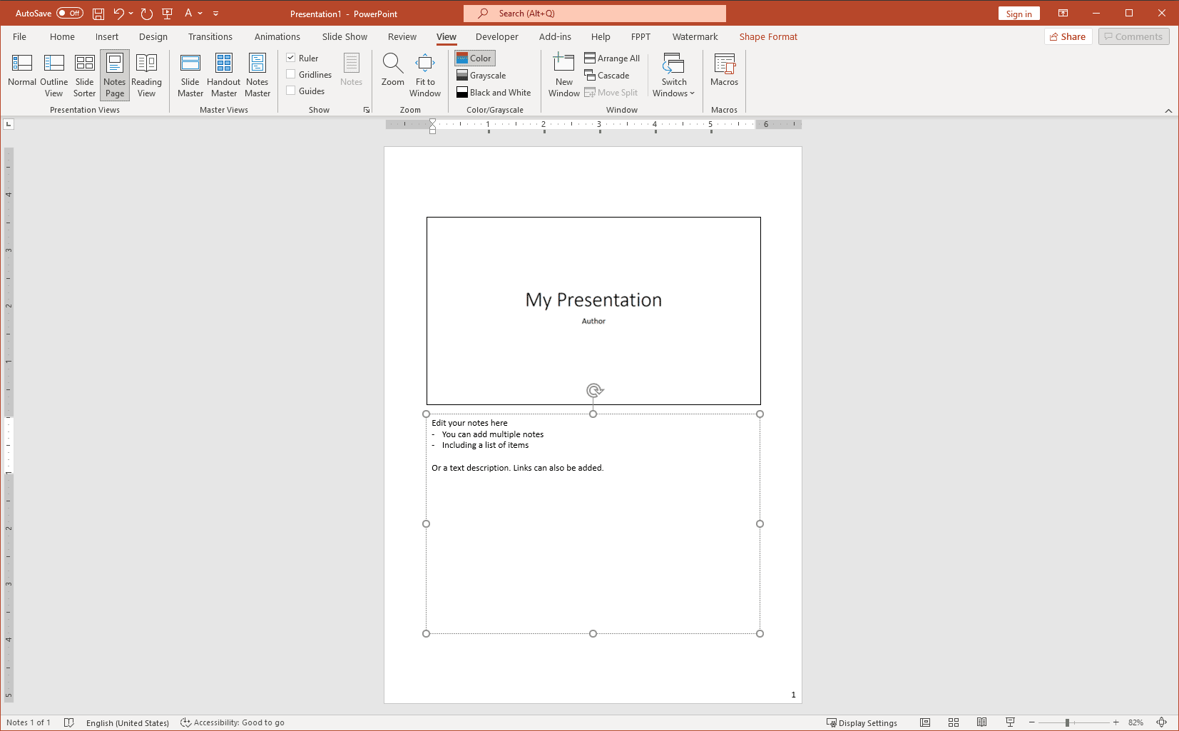 Notes page view PowerPoint - Creating Handouts in PowerPoint