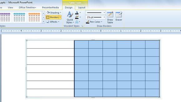 Example of simple table created in PowerPoint with shapes.