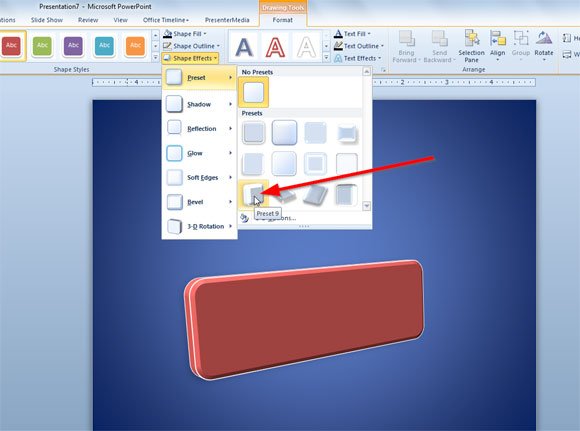 Using the Presets in PowerPoint skey a shape