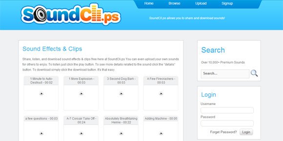 Soundclips homepage design