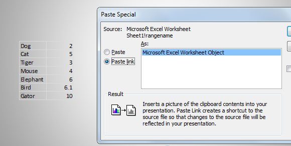 Paste Excel object into PowerPoint