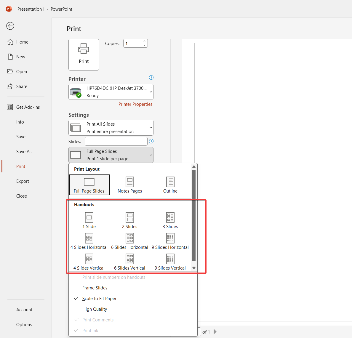 How to print handouts and Slides in PowerPoint