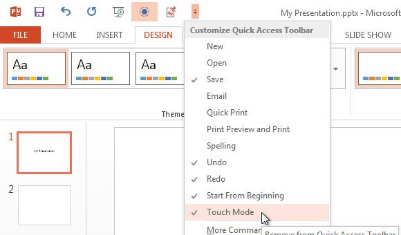 Touch Mode in PowerPoint 2013