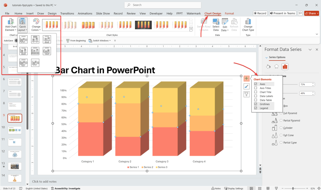 Example of Quick Layouts for Charts in PowerPoint