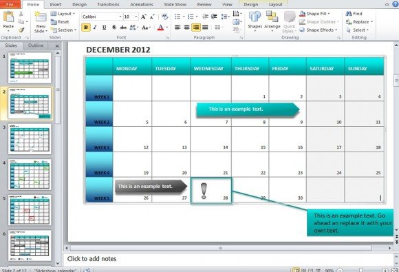 calendar in powerpoint presentations