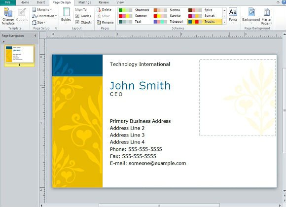 Example of Business Card created in Microsoft Publisher