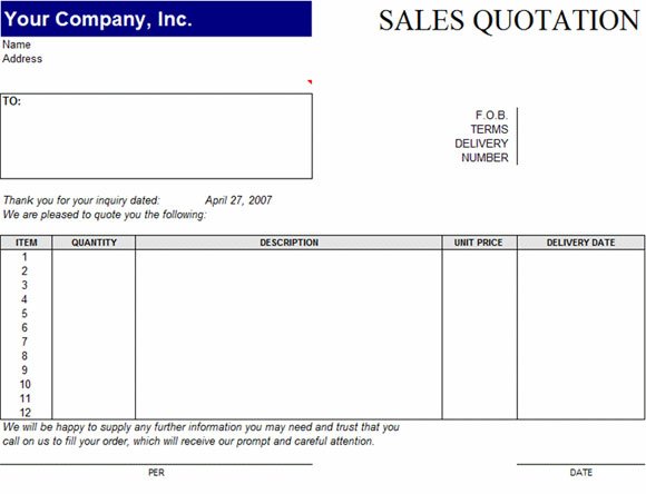 Sales Quotation Template for Excel 2007