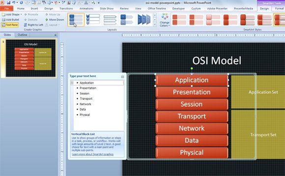 How to make an OSI model diagram in PowerPoint using SmartArt graphics