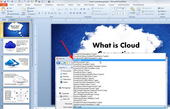 How to save a PowerPoint PPT file as a PDF file