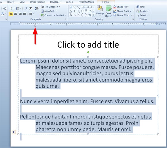 how to do hanging indent in PowerPoint