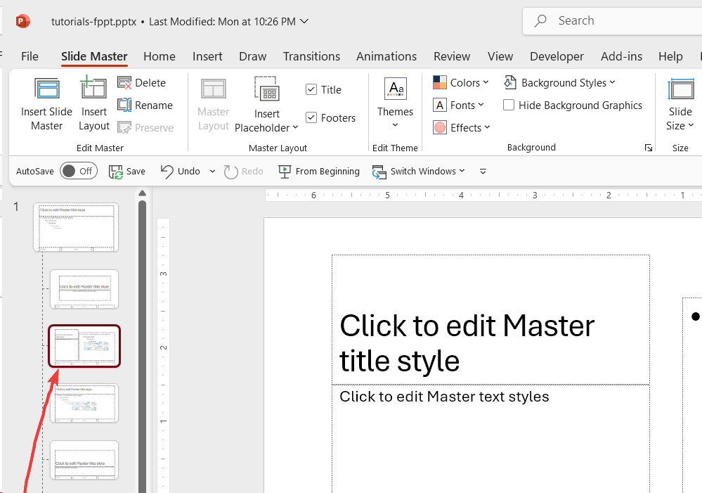 Move the desired slide layout in Slide Master view to the third position to be used as the default slide layout on new slides