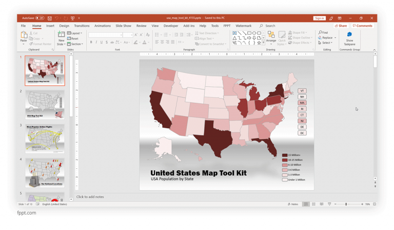 US Map For PowerPoint Presentations With States Highlighted Us Map Powerpoint 768x450 