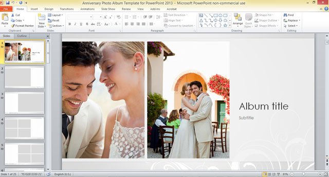 Anniversary photo album template for PowerPoint presentations
