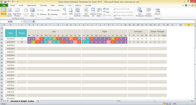 Daily Infant Schedule Template for Excel