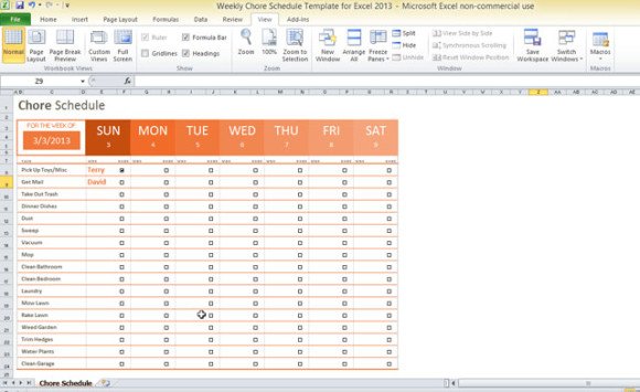 Weekly Chore Schedule Template for Excel