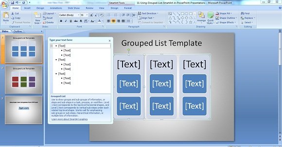 Example of Grouped List SmartArt Graphic in PowerPoint presentations