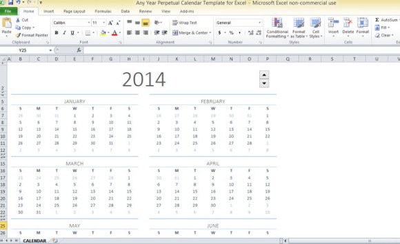 Any Year Perpetual Calendar Template For Excel