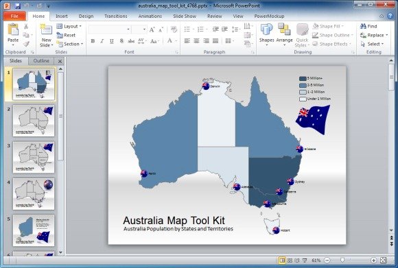 Example of Australia Map Template for PowerPoint presentations with Editable Elements and Flag of Australia