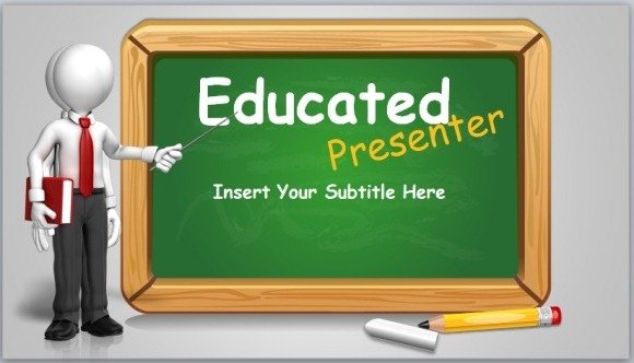 Illustration of a presenter in the class showing a chalkboard slide.