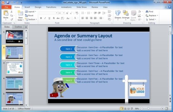 Create Real Estate Presentations - Agenda or Summary Layout slide for PowerPoint presentations on Real Estate