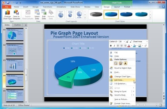 Editable Charts and Graphics - 3D Pie Chart Slide template for PowerPoint