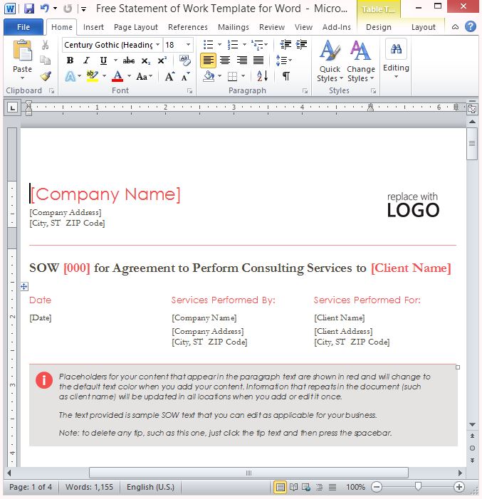 Free Statement Of Work Template For Word free-statement-of-work-template-for-word