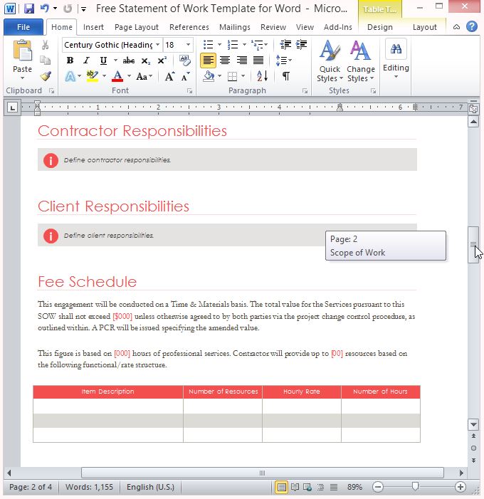 Free Statement Of Work Template For Word