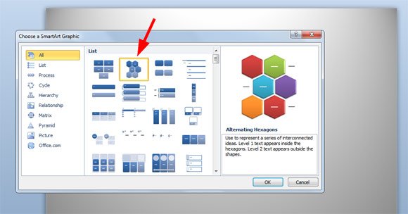 Using SmartArt objects to make a Honeycomb diagram