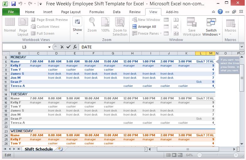 Free Weekly Employee Shift Template for Excel