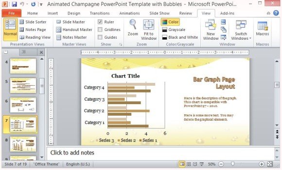 Animated Champagne Template with Bars, Graphs and Charts