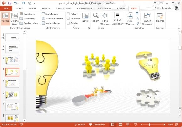 Puzzle Piece Light Bulb Assemble PowerPoint Template