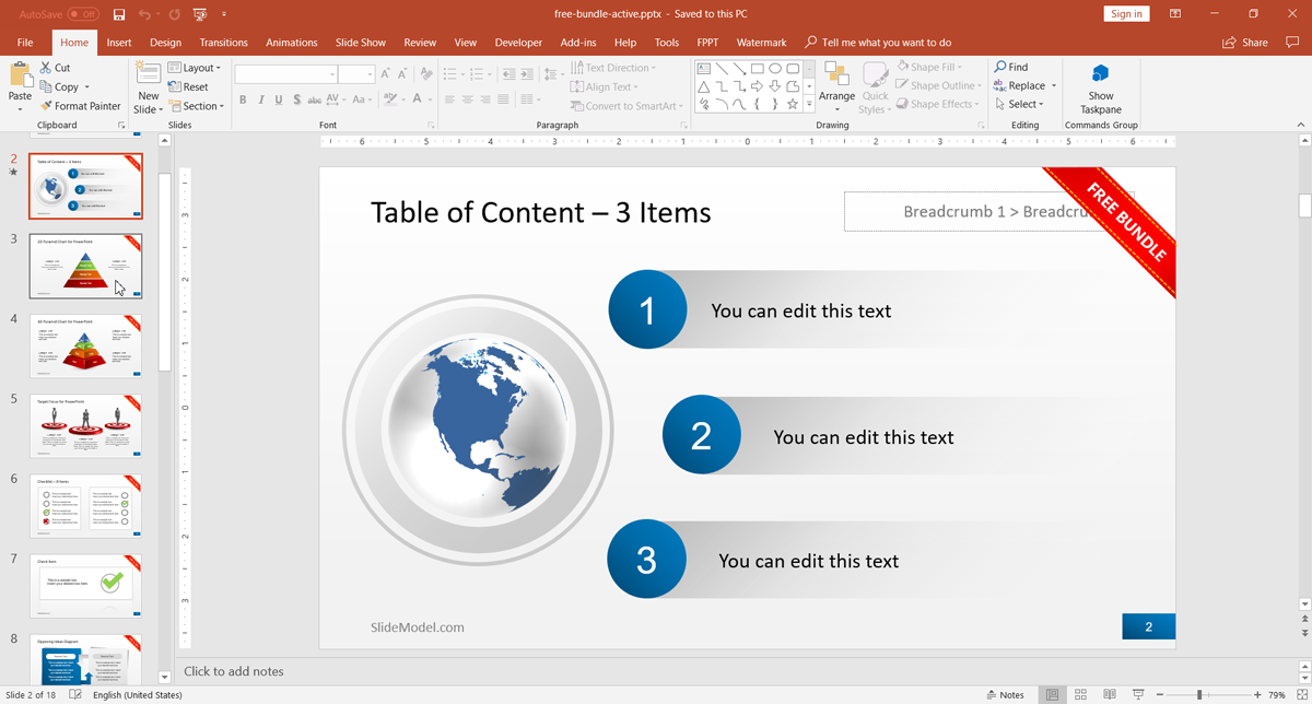 Table of content for PowerPoint - Slide provided by SlideModel