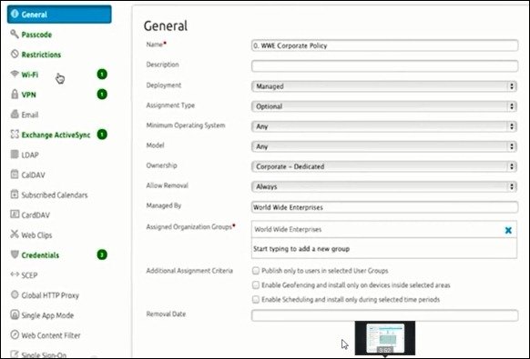 AirWatch user profile configuration