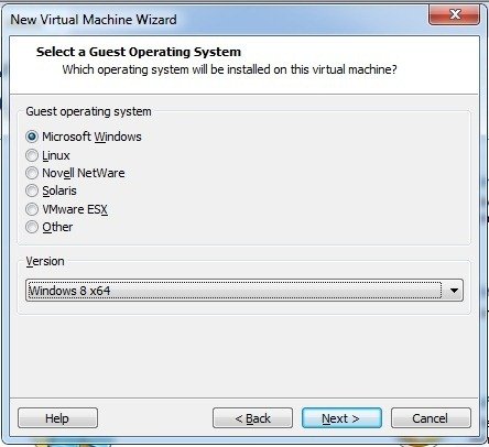 Select OS in VMware