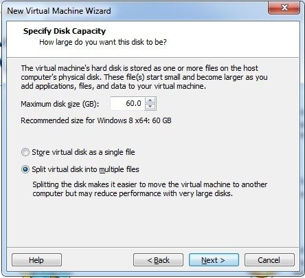 Select hard disk space