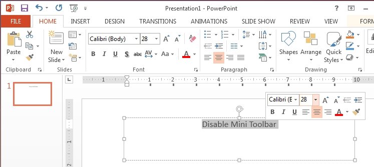 How To Disable Mini Toolbar in Office 2013
