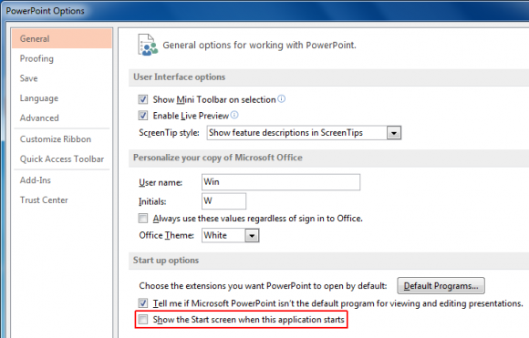 Disable Office 2013 Start Screen