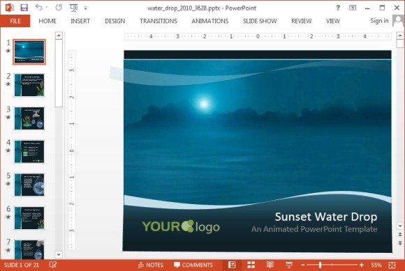 Animated Water drops template for PowerPoint